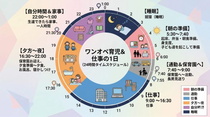 平日のタイムスケジュール(小学生+保育園)
