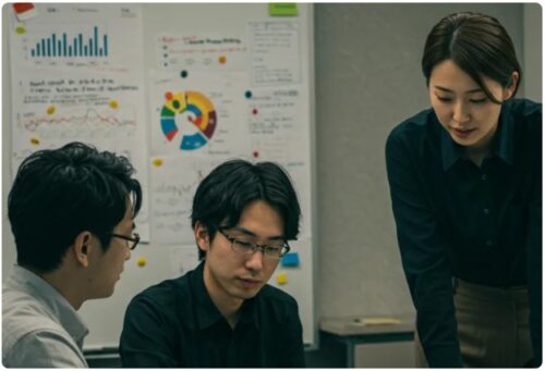 ミーティングしている男性と女性