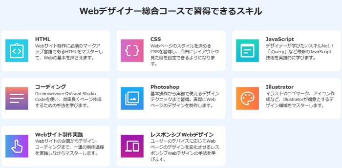 Webデザイナー総合コースで習得できるスキル